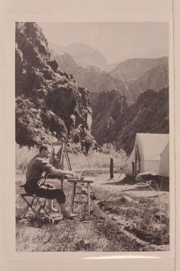 Emery Kolb sketching at Rusts Camp on Bright Angel Creek