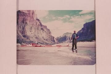 "Lug" Larson below Kwagunt Rapid, Marble Canyon. Gerald Gene Larsen. First traverse of the Grand Canyon in 1953