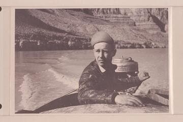 Bering Monroe. Running his 13-ft. outboard which was powered with a 1940 16HP Evinrude motor