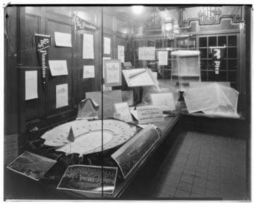 Window display of art and architecture from Pasadena High School at H.L. Miller Company, 60 North Raymond, Pasadena. 1924
