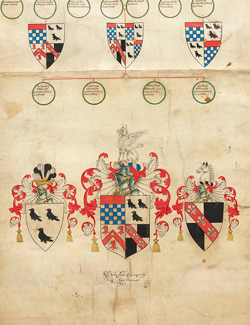 Palmer Family Genealogical Roll of Arms signed by Robert Cooke, Clarenceaux King of Arms, ca.1575–1584, parchment, 8.5 feet in length. The Huntington Library, Art Collections, and Botanical Gardens. Palmer Family Genealogical Roll of Arms signed by Robert Cooke, Clarenceaux King of Arms, ca.1575–1584, parchment, 8.5 feet in length. The Huntington Library, Art Collections, and Botanical Gardens.