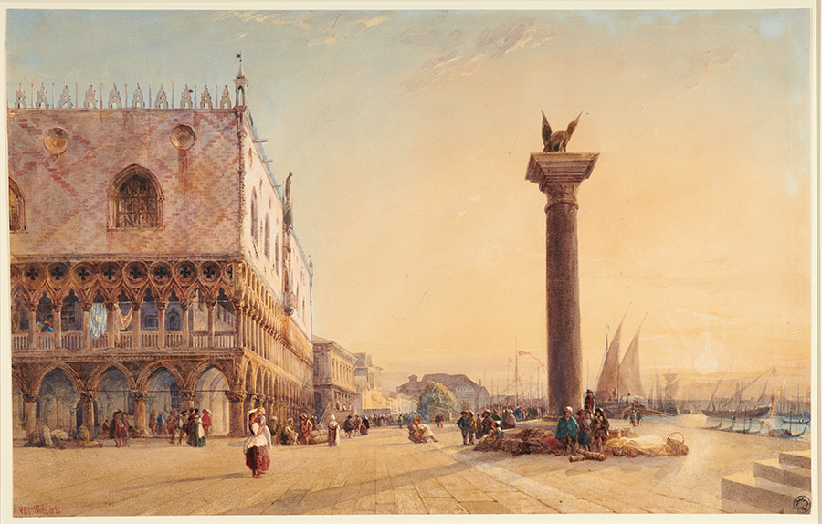 William Wyld (British, 1806–1889), Doge’s Palace and Winged Lion of Saint Mark, 1835, watercolor. Gilbert Davis Collection. The Huntington Library, Art Collections, and Botanical Gardens.